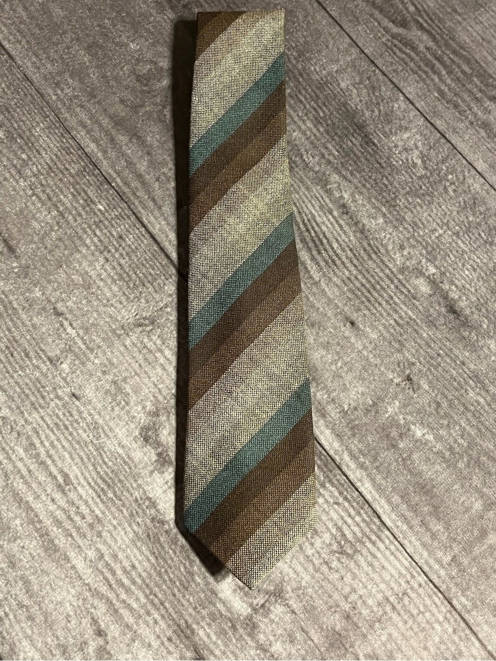 Men’s Diagonal Stripe Tie in Brown, Teal & Cream